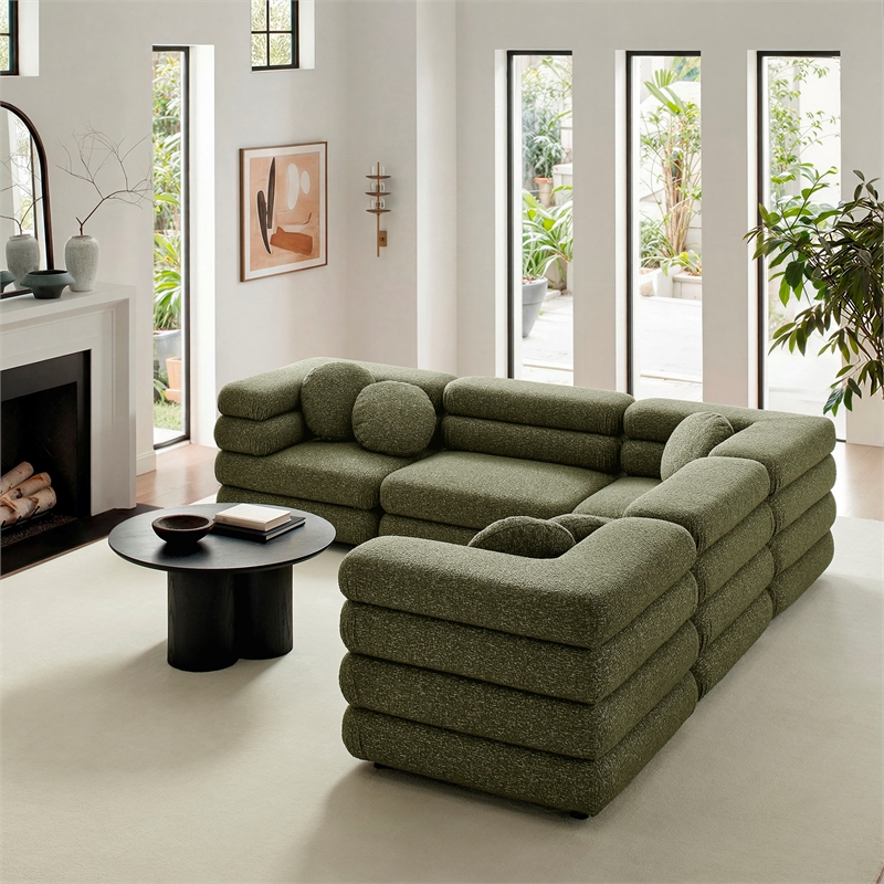 Jubilee 5-Piece Upholstered Modular L-Shaped Sofa Set in Olive