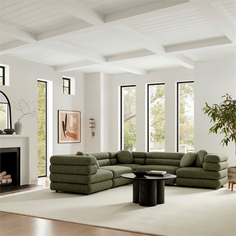 Jubilee 5-Piece Upholstered Modular L-Shaped Sofa Set in Olive
