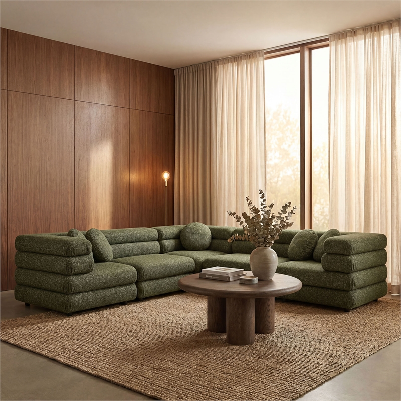 Jubilee 5-Piece Upholstered Modular L-Shaped Sofa Set in Olive
