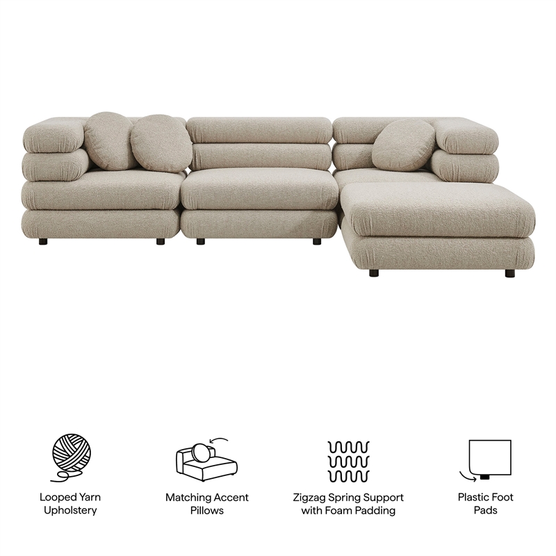 Jubilee 4-Piece Upholstered Modular Sofa Set in Linen