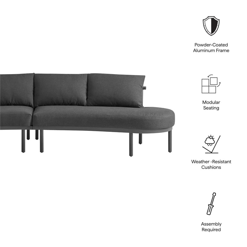 Modway Porta 2 Piece Outdoor Aluminum Modular Sofa in Charcoal Anthracite