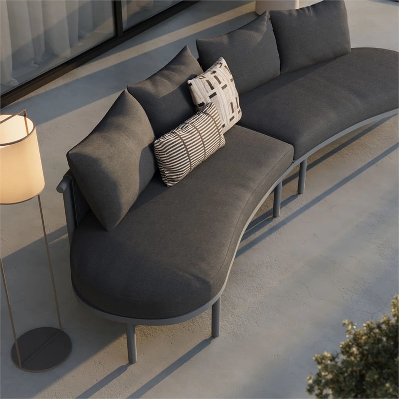Modway Porta 2 Piece Outdoor Aluminum Modular Sofa in Charcoal Anthracite