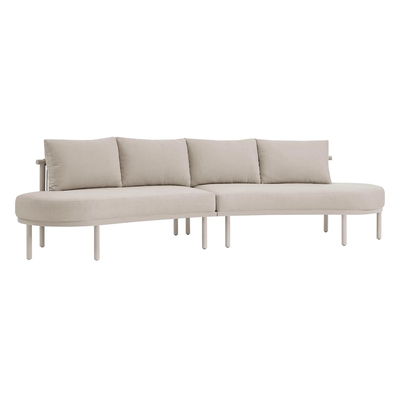 Modway Porta 2 Piece Outdoor Aluminum Modular Sofa in Khaki Stone