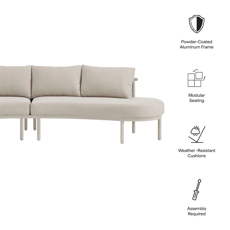 Modway Porta 2 Piece Outdoor Aluminum Modular Sofa in Khaki Stone