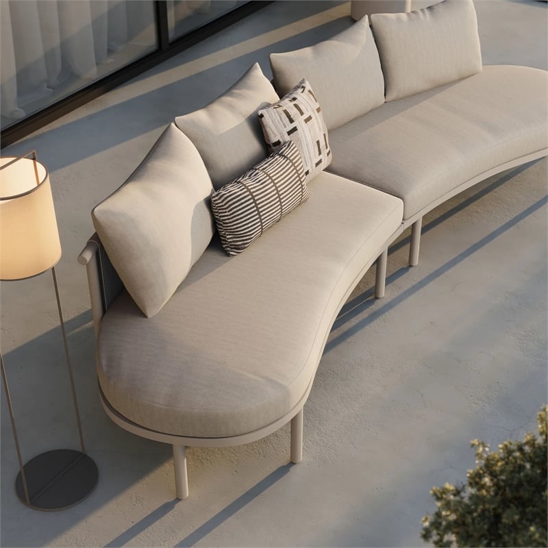 Modway Porta 2 Piece Outdoor Aluminum Modular Sofa in Khaki Stone