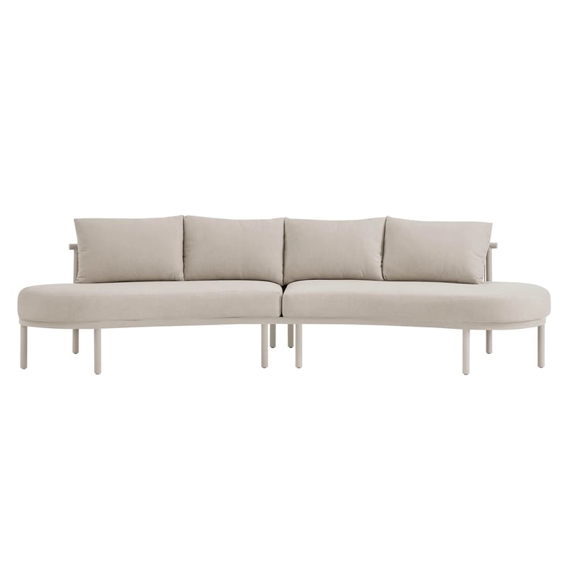 Modway Porta 2 Piece Outdoor Aluminum Modular Sofa in Khaki Stone