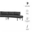 Modway Porta 3 Piece Outdoor Aluminum Modular Sofa in Charcoal Anthracite