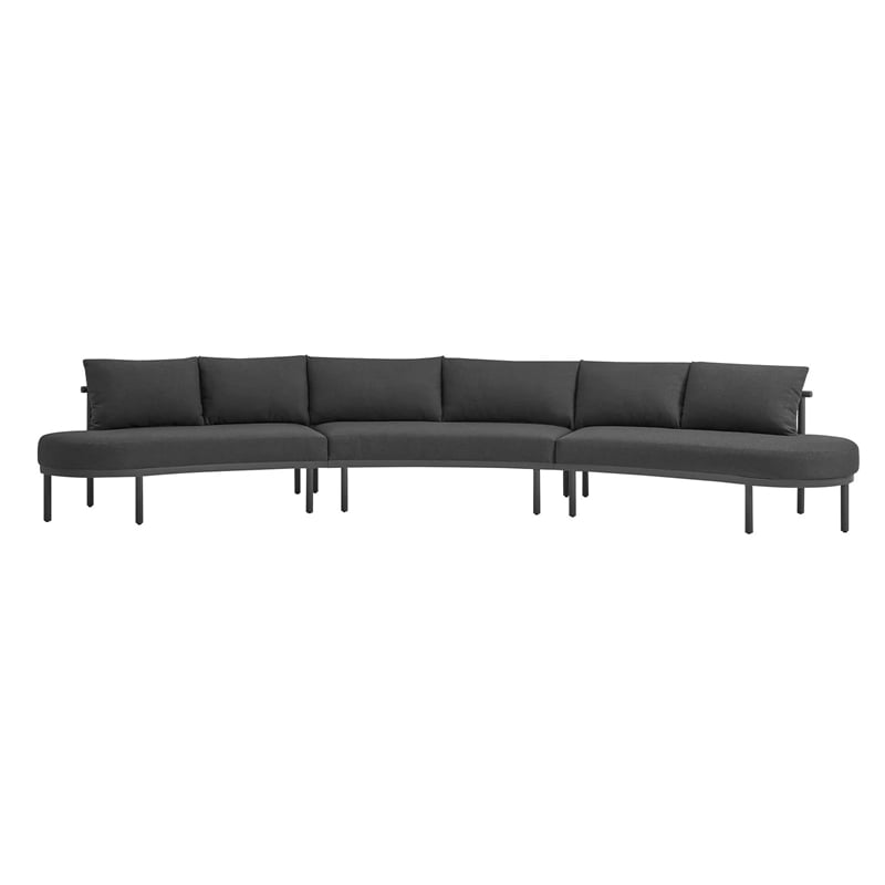 Modway Porta 3 Piece Outdoor Aluminum Modular Sofa in Charcoal Anthracite