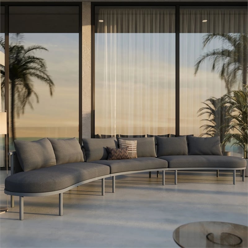 Modway Porta 3 Piece Outdoor Aluminum Modular Sofa in Charcoal Anthracite
