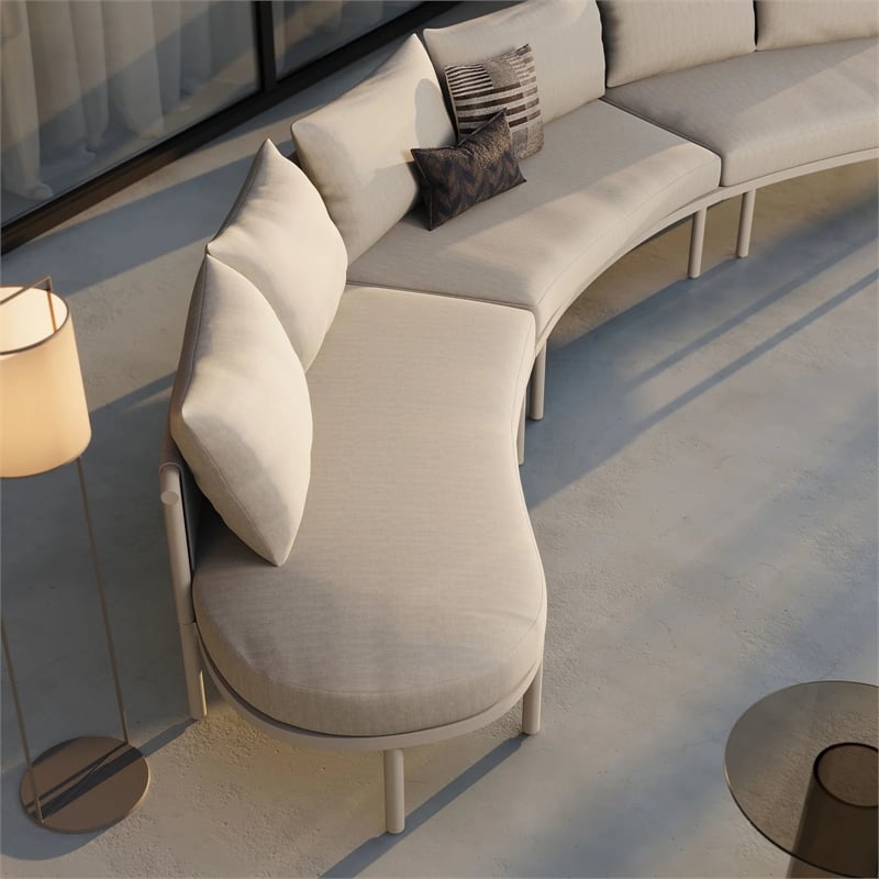 Modway Porta 3 Piece Outdoor Aluminum Modular Sofa in Khaki Stone