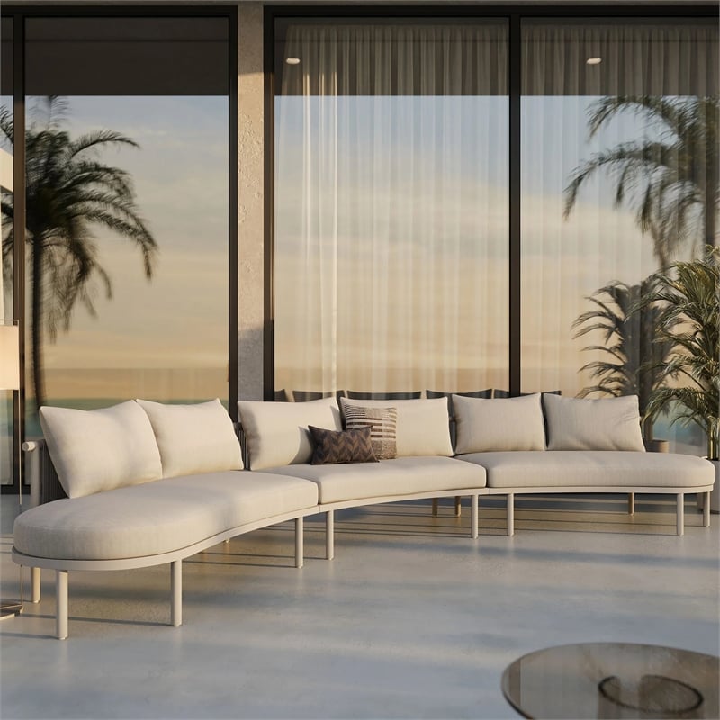 Modway Porta 3 Piece Outdoor Aluminum Modular Sofa in Khaki Stone