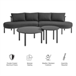 Modway Porta 4 Piece Outdoor Aluminum Modular Sofa Set in Charcoal Anthracite