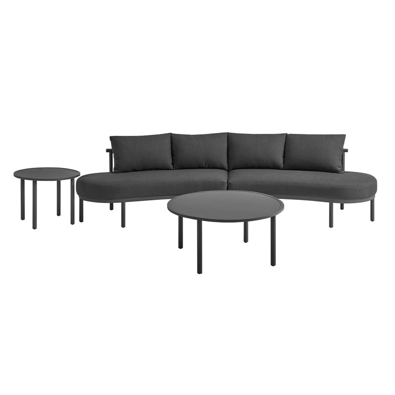 Modway Porta 4 Piece Outdoor Aluminum Modular Sofa Set in Charcoal Anthracite
