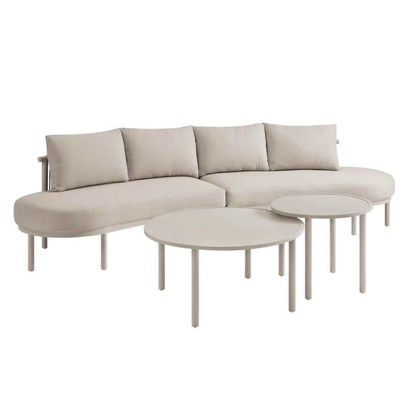 Modway Porta 4 Piece Outdoor Aluminum Modular Sofa Set in Khaki Stone