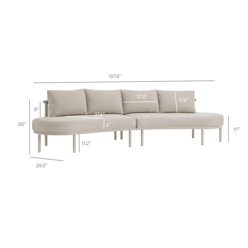 Modway Porta 4 Piece Outdoor Aluminum Modular Sofa Set in Khaki Stone