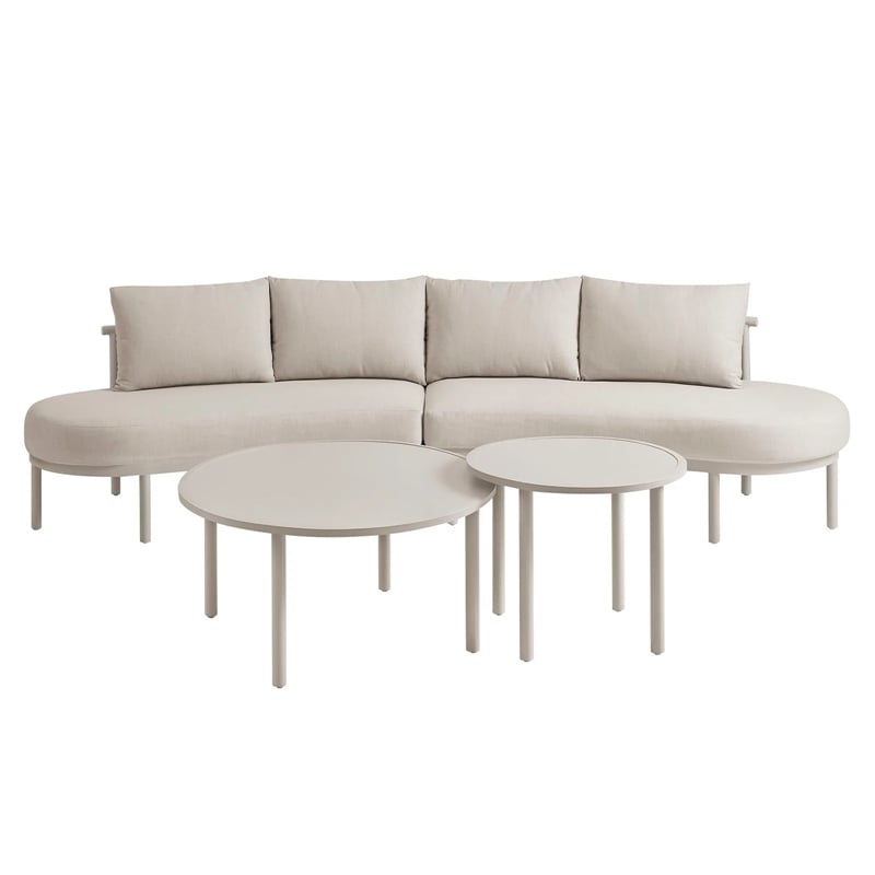 Modway Porta 4 Piece Outdoor Aluminum Modular Sofa Set in Khaki Stone