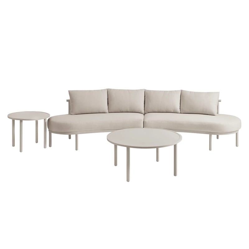 Modway Porta 4 Piece Outdoor Aluminum Modular Sofa Set in Khaki Stone