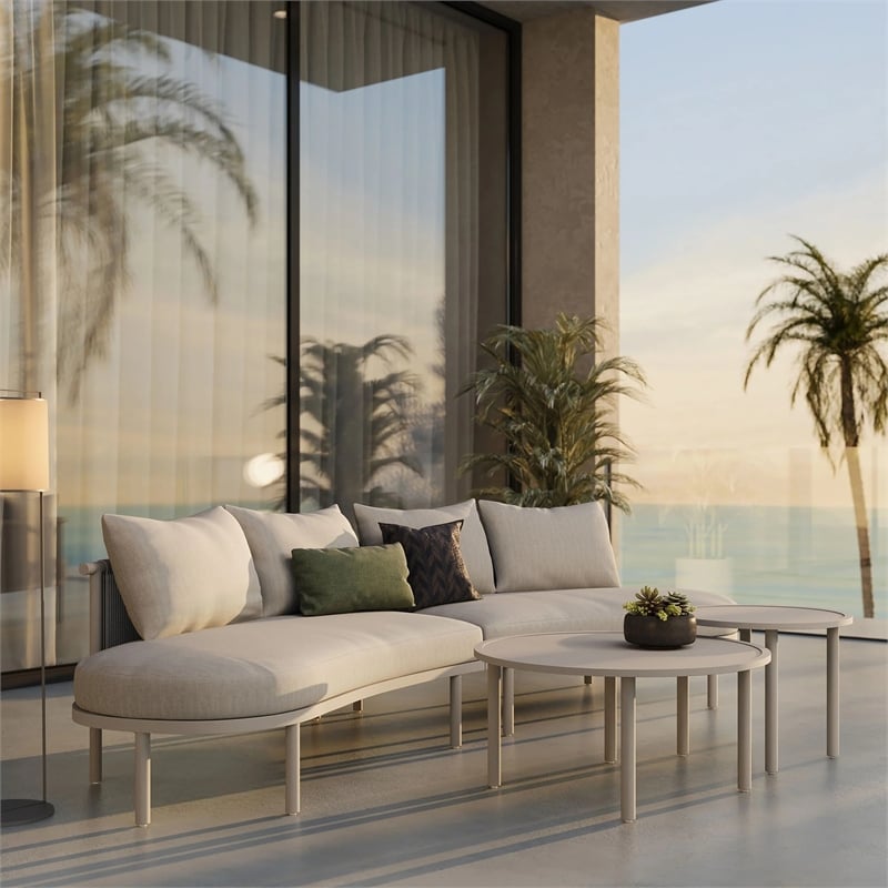 Modway Porta 4 Piece Outdoor Aluminum Modular Sofa Set in Khaki Stone