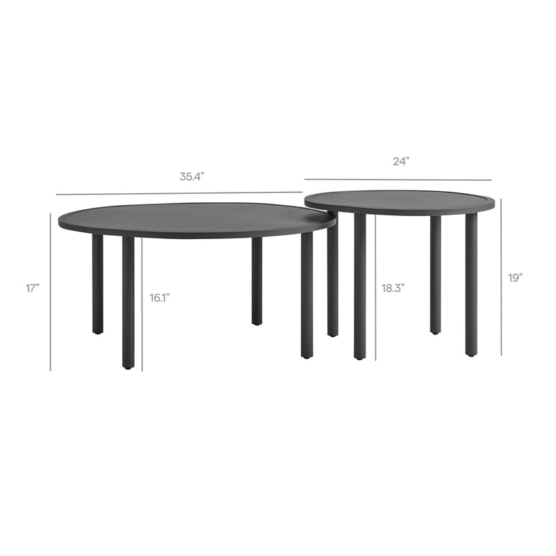 Modway Porta 2 Piece Nesting Outdoor Aluminum Coffee Table Set in Charcoal Anthracite