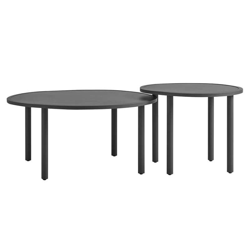 Modway Porta 2 Piece Nesting Outdoor Aluminum Coffee Table Set in Charcoal Anthracite
