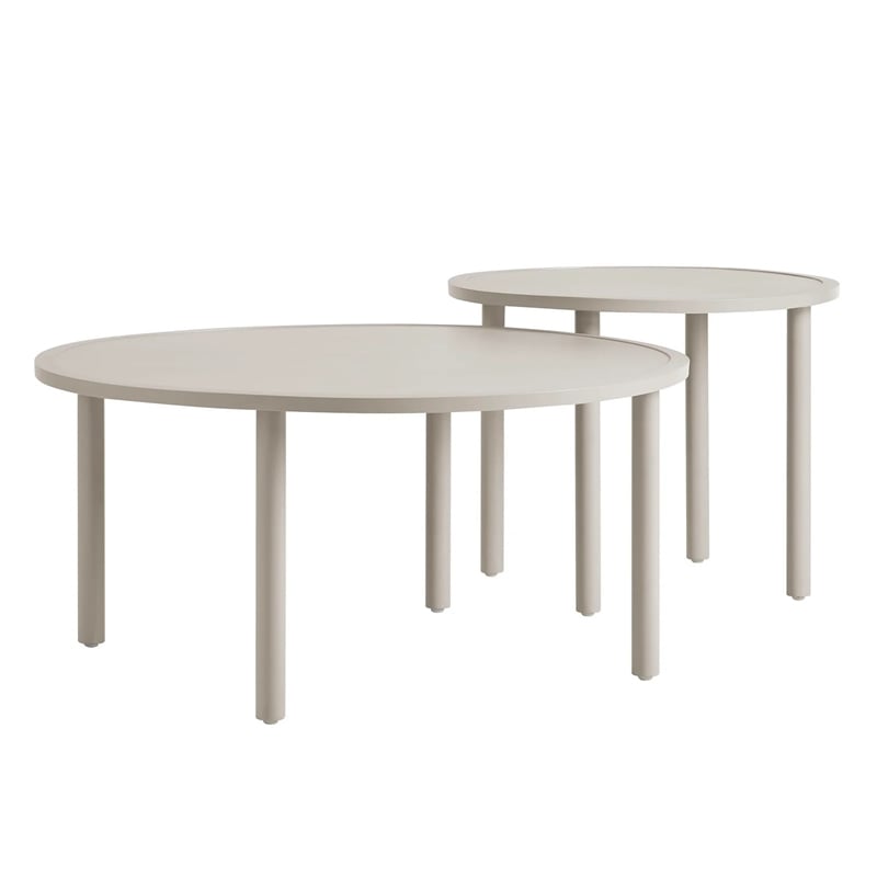 Modway Porta 2 Piece Nesting Outdoor Aluminum Coffee Table Set in Khaki Stone