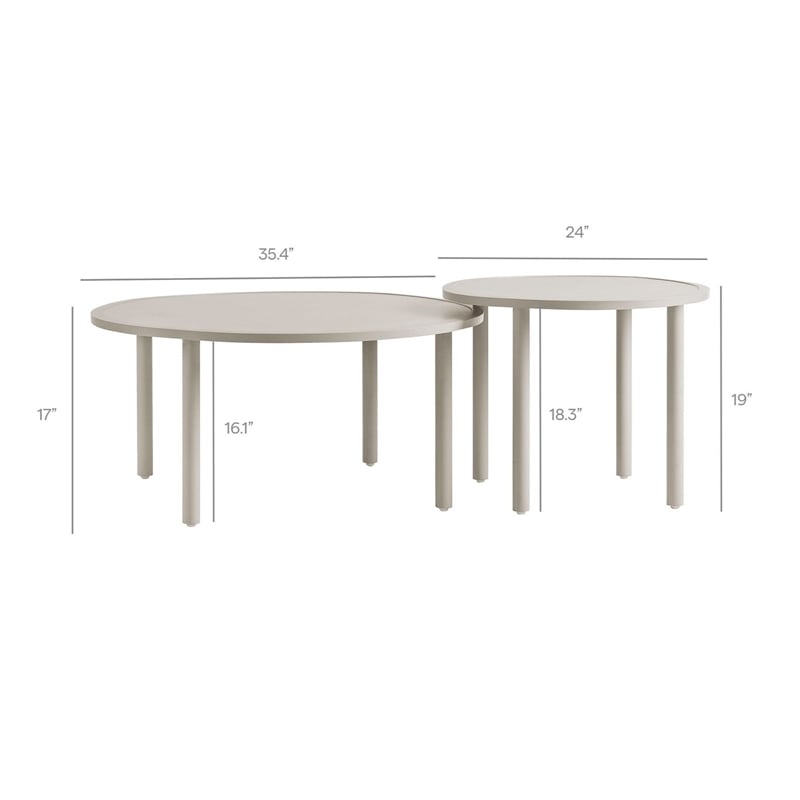 Modway Porta 2 Piece Nesting Outdoor Aluminum Coffee Table Set in Khaki Stone