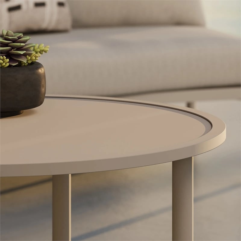 Modway Porta 2 Piece Nesting Outdoor Aluminum Coffee Table Set in Khaki Stone