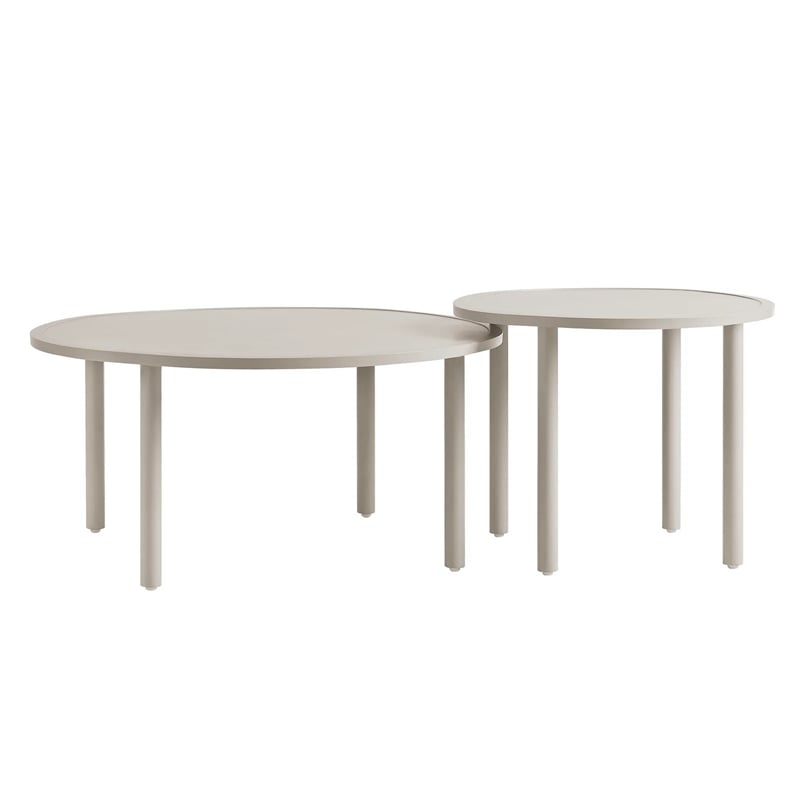 Modway Porta 2 Piece Nesting Outdoor Aluminum Coffee Table Set in Khaki Stone