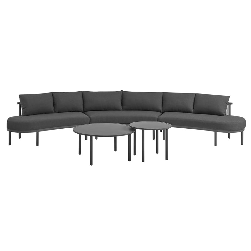 Modway Porta 5 Piece Outdoor Aluminum Modular Sofa Set in Charcoal Anthracite