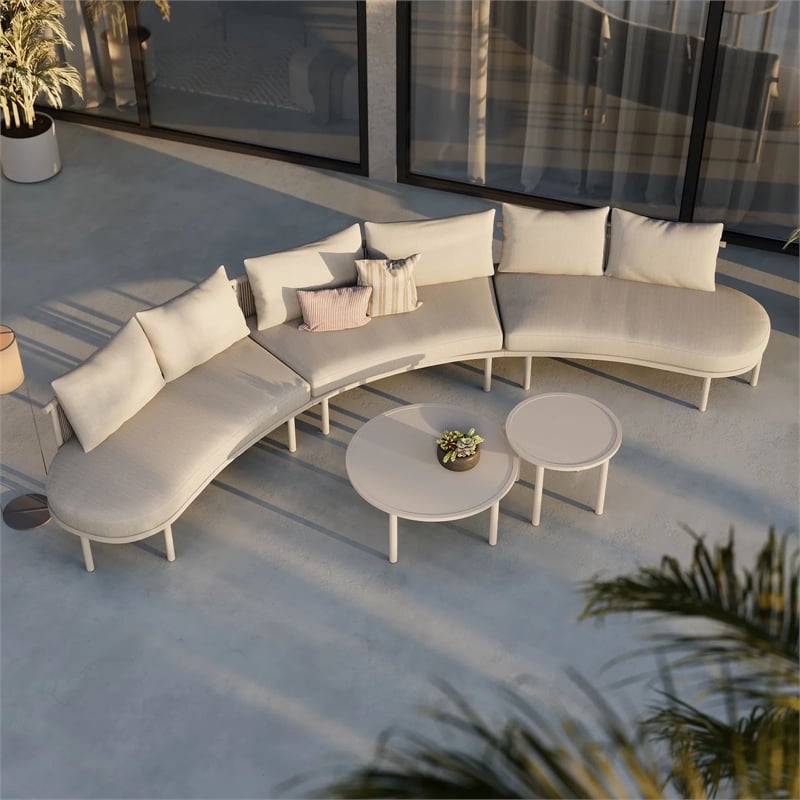 Modway Porta 5 Piece Outdoor Aluminum Modular Sofa Set in Khaki Stone