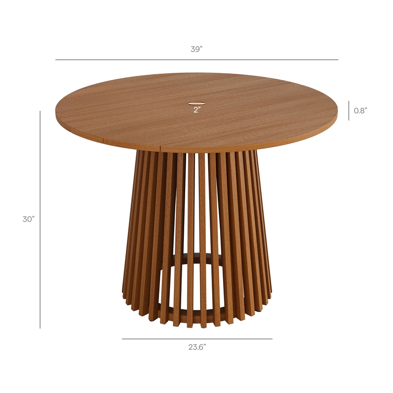 Lane 39 Inch Round Outdoor Teak Wood Dining Table in Natural
