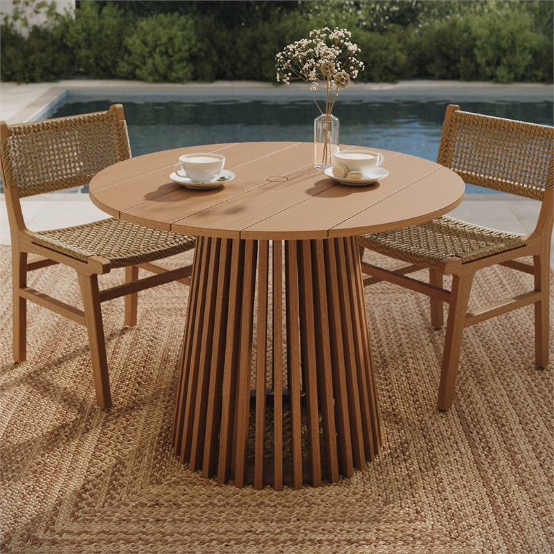Lane 39 Inch Round Outdoor Teak Wood Dining Table in Natural