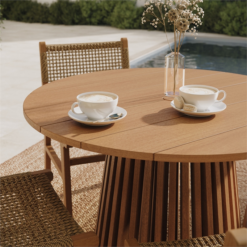 Lane 39 Inch Round Outdoor Teak Wood Dining Table in Natural