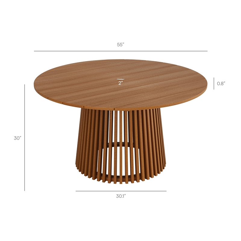 Lane 55 Inch Round Outdoor Teak Wood Dining Table in Natural