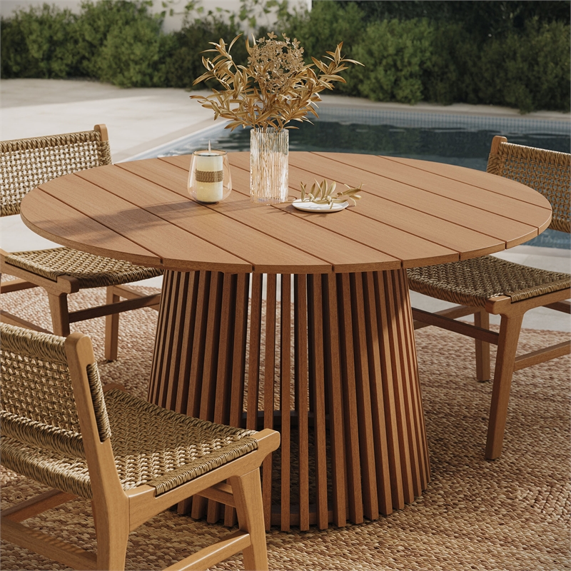Lane 55 Inch Round Outdoor Teak Wood Dining Table in Natural