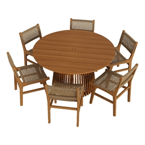Rowe 7-Piece Outdoor Teak Wood Dining Set in Natural