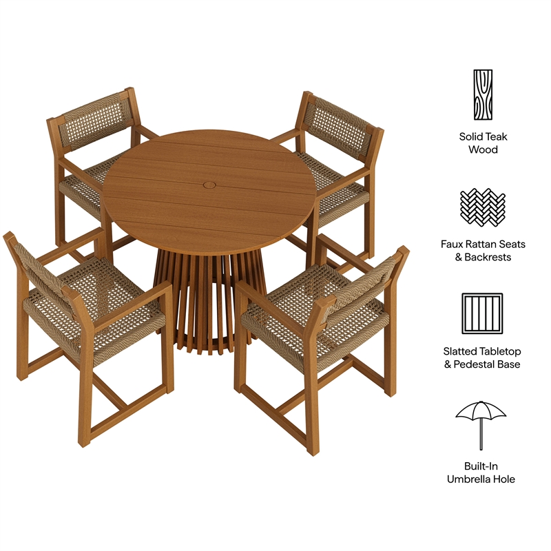 Reed 5-Piece Outdoor Teak Wood Dining Set in Natural