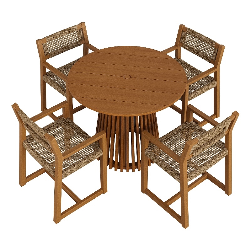 Reed 5-Piece Outdoor Teak Wood Dining Set in Natural