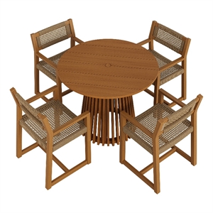 Reed 5-Piece Outdoor Teak Wood Dining Set in Natural