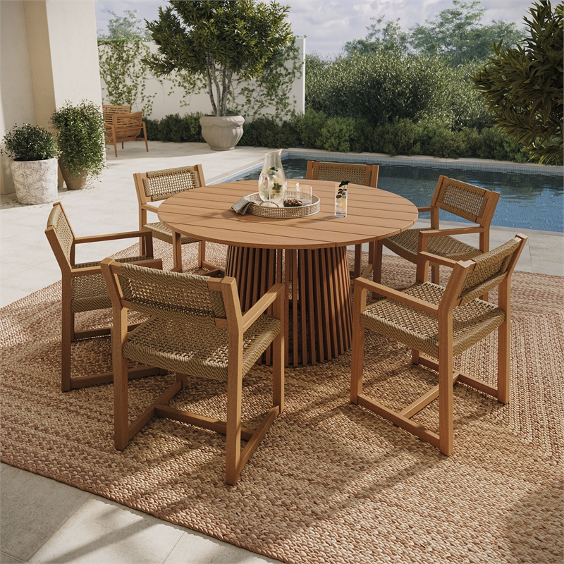 Reed 7-Piece Outdoor Teak Wood Dining Set in Natural