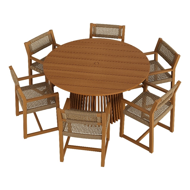 Reed 7-Piece Outdoor Teak Wood Dining Set in Natural