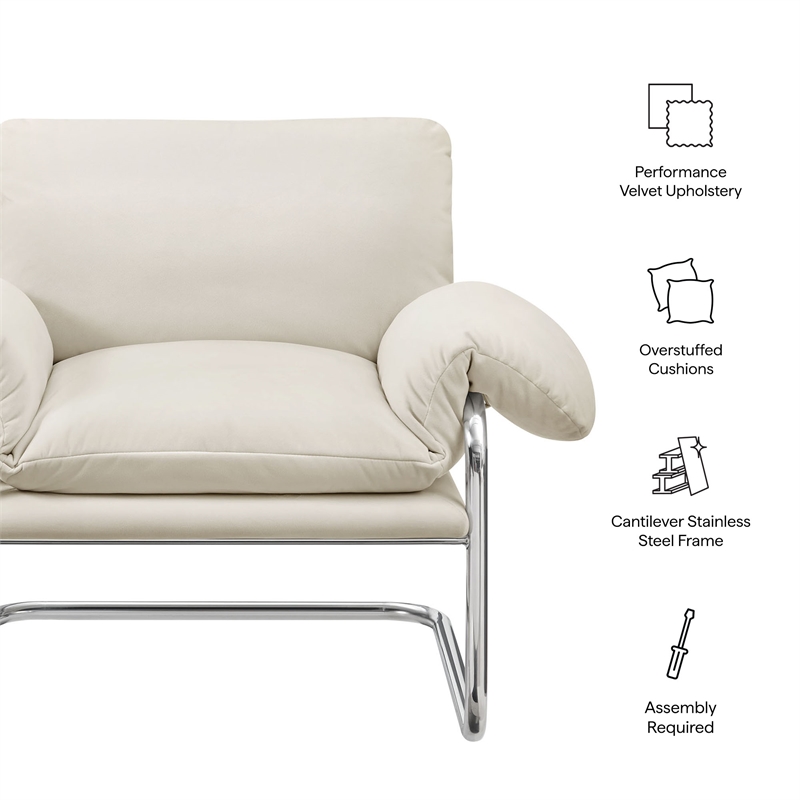 Ansel Performance Velvet Accent Chair in Alabaster