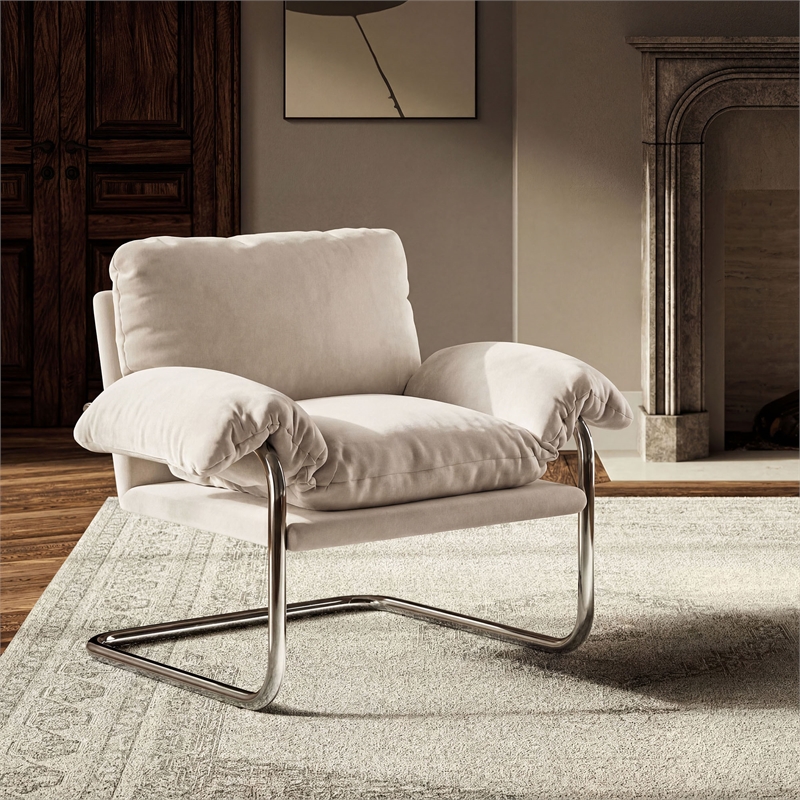 Ansel Performance Velvet Accent Chair in Alabaster