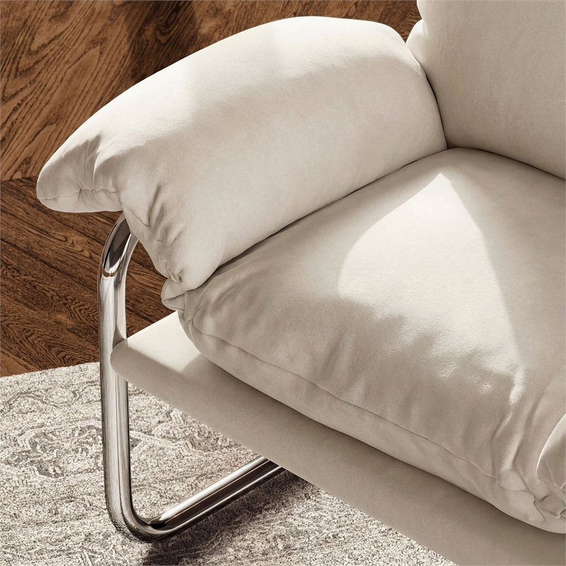 Ansel Performance Velvet Accent Chair in Alabaster