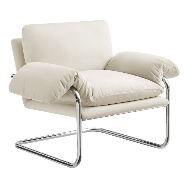 Ansel Performance Velvet Accent Chair in Alabaster