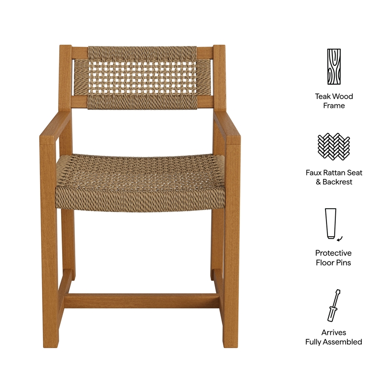 Reed Outdoor Teak Wood Rattan Dining Chair in Natural
