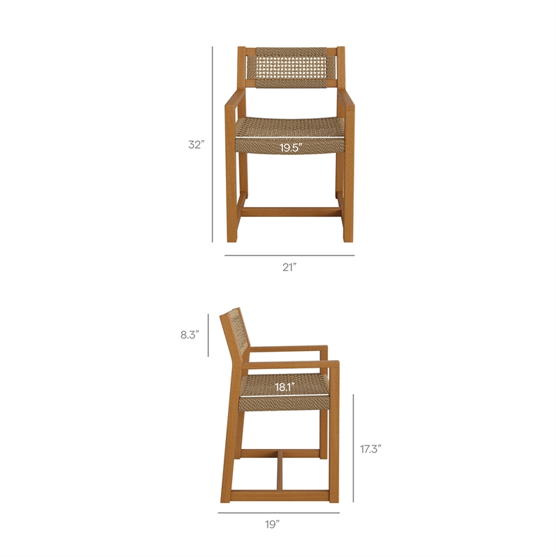 Reed Outdoor Teak Wood Rattan Dining Chair in Natural