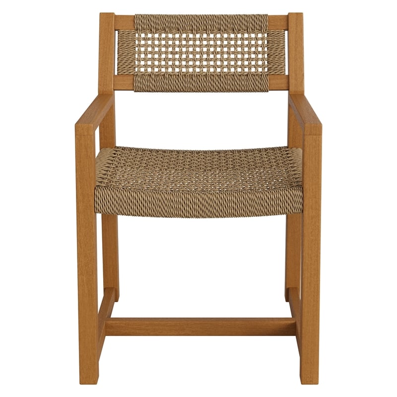 Reed Outdoor Teak Wood Rattan Dining Chair in Natural