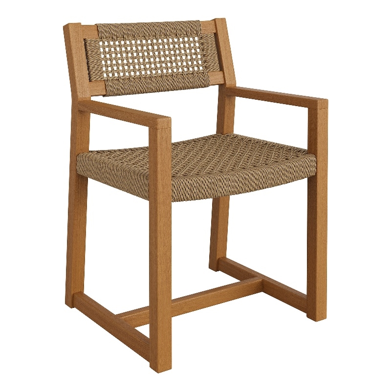 Reed Outdoor Teak Wood Rattan Dining Chair in Natural