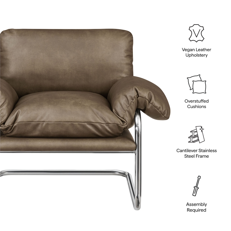 Ansel Vegan Leather Accent Chair in Mushroom